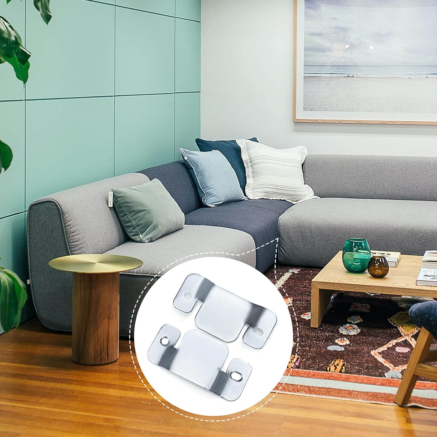 JINGYANG Sectional Couch Connectors, 3.7“ Heavy Duty Metal Interlocking  Connector for Sectional Sofa, Furniture Connector Brackets, Couch Fastener,  4Pcs 